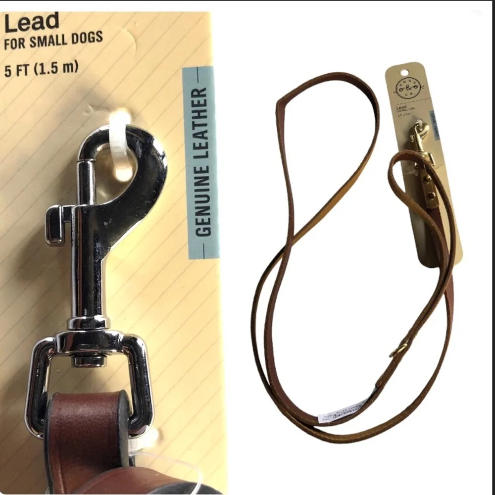 NWT leather 5ft thin tan leash for small dogs